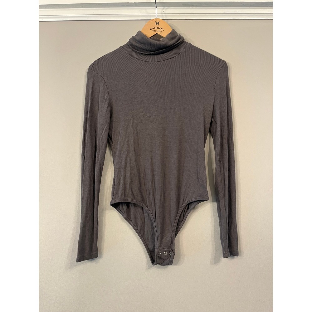 REORIA Women Charcoal Gray Ribbed Turtleneck Long Sleeve Bodysuit Size Medium